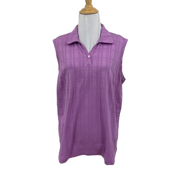 Adidas Polo Shirt Womens XL Extra Large Pansy Climacool Plaid Performance Golf - Picture 1 of 12